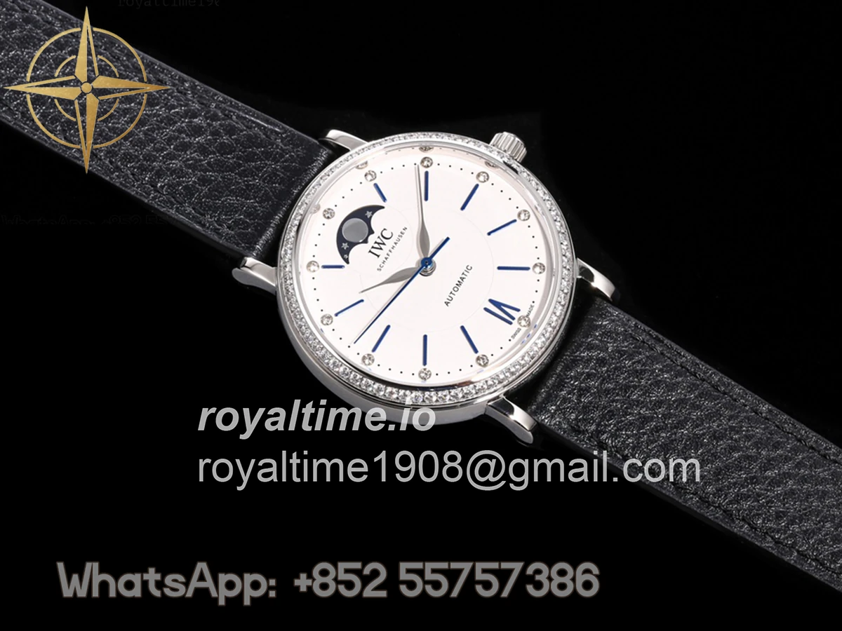 IWC Portofino IW659601 Automatic Moon Phase 37 White Dial on Black Leather Strap - Image 3