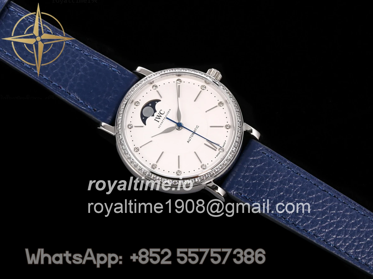IWC Portofino IW659601 Automatic Moon Phase 37 White Dial on Blue Leather Strap - Image 3
