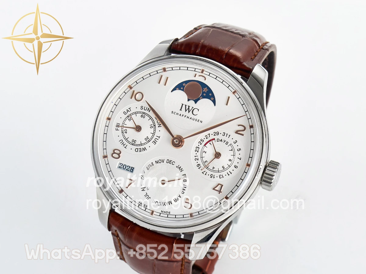 IWC Portugieser Perpetual Calendar SS 5033 APSF White Dial on Brown Leather Strap A52610 - Image 3