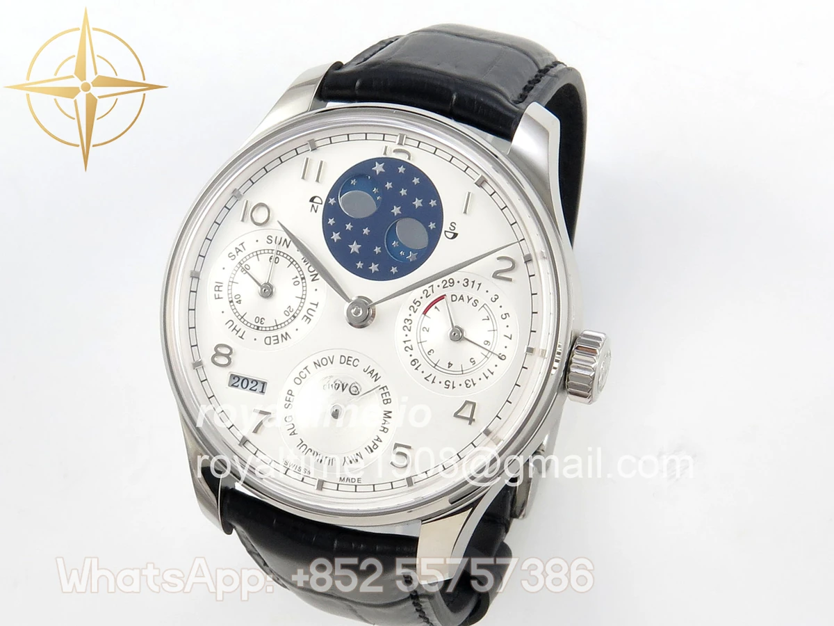 IWC Portugieser Perpetual Calendar SS 5033 APSF White/SS Dial on Black Leather Strap A52610 - Image 3