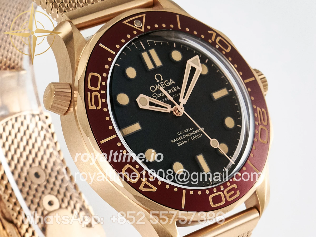 Omega Seamaster 300M Diver Rose Gold VSF Black Dial on Mesh Bracelet A8806 - Image 3