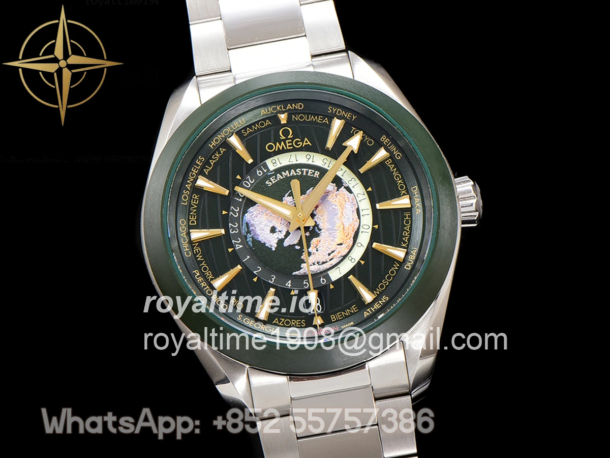 Omega Seamaster Aqua Terra Worldtimer Master Chrononometer Green Dial on Bracelet - Image 3