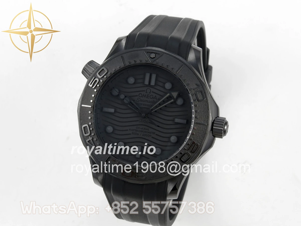 Omega Seamaster Diver 300M Black Ceramic Bezel ORF All Black Dial On Black Rubber Strap OR8806 - Image 3