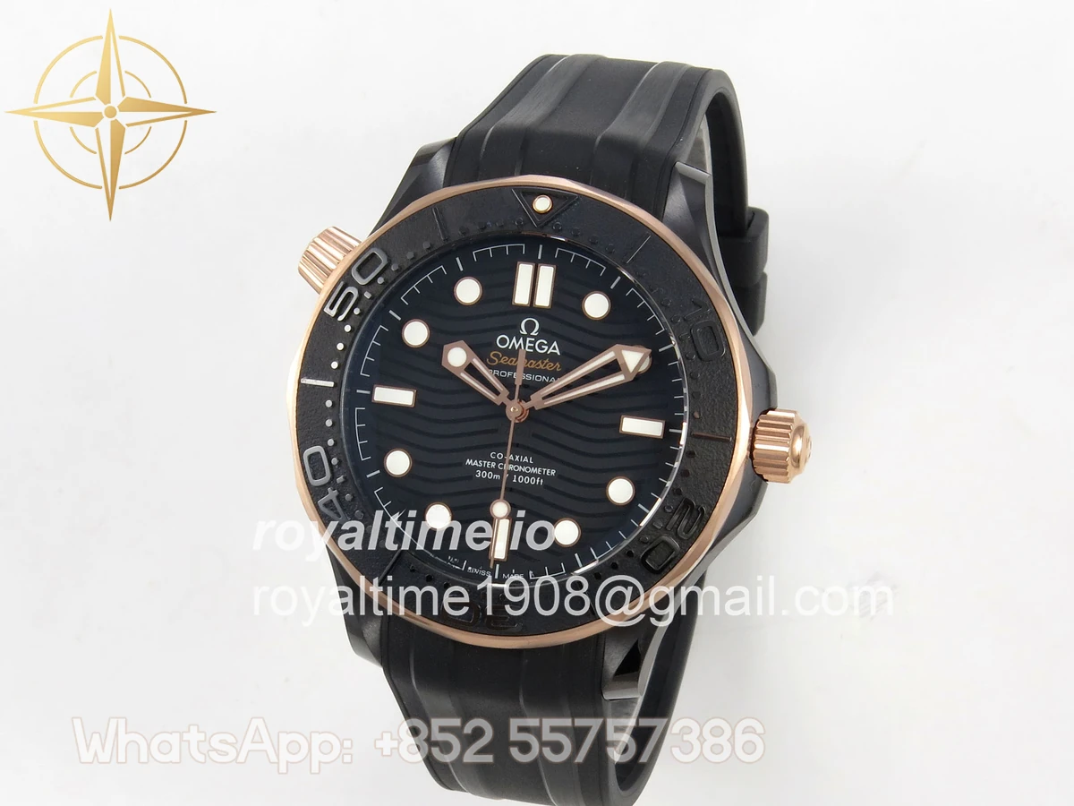 Omega Seamaster Diver 300M Black Ceramic Bezel RG ORF Black Dial On Black Rubber Strap OR8806 - Image 3