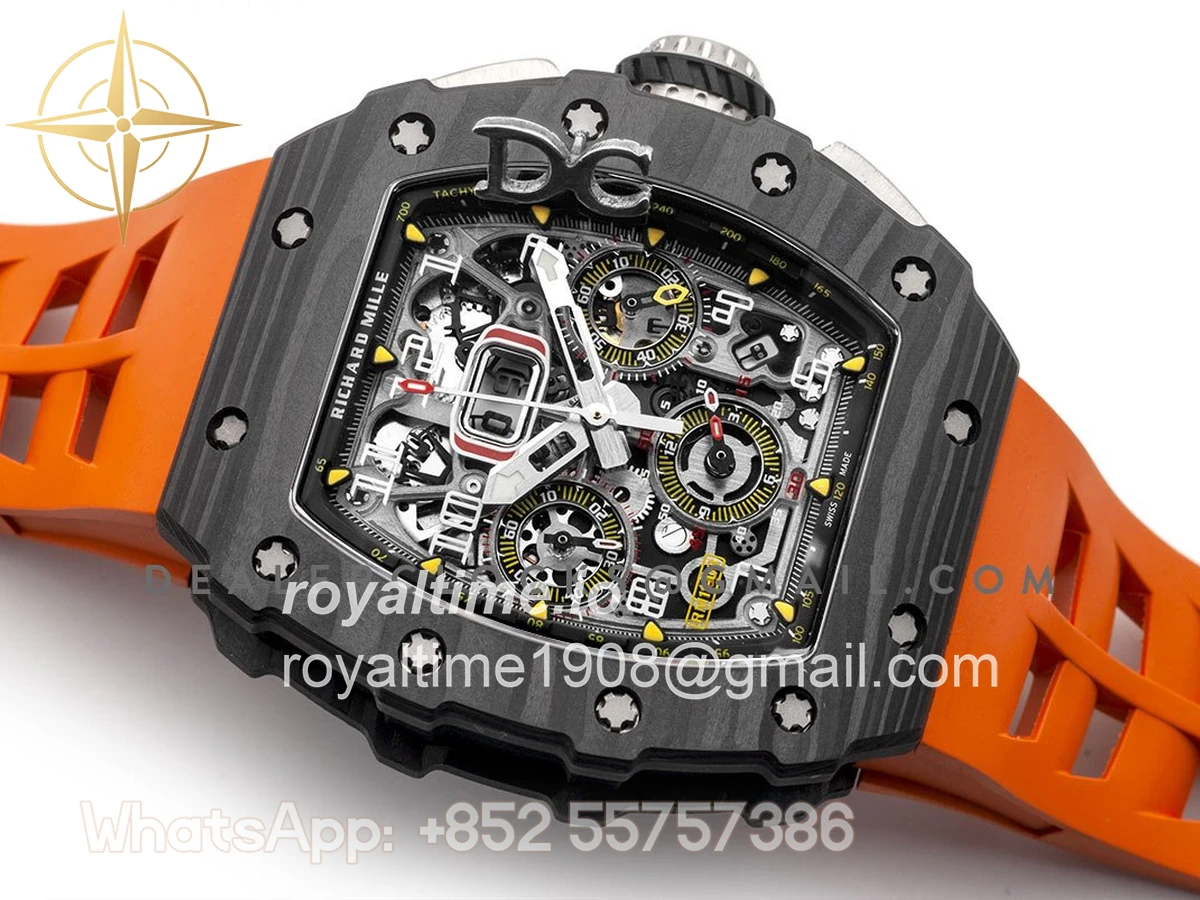 Richard Mille RM 011 Automatic Flyback Chronograph Carbon on Orange Rubber Strap - Image 3