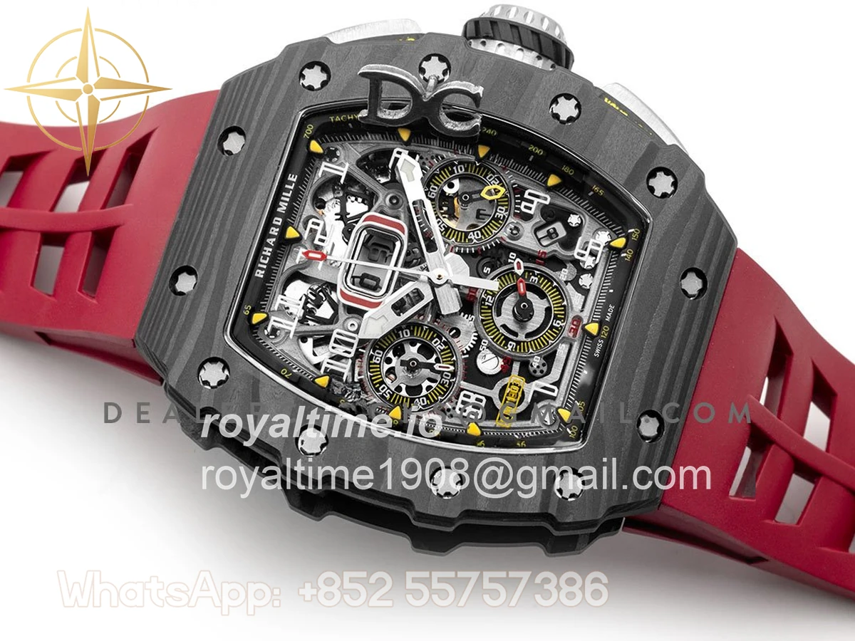 Richard Mille RM 011 Automatic Flyback Chronograph Carbon on Red Rubber Strap - Image 3