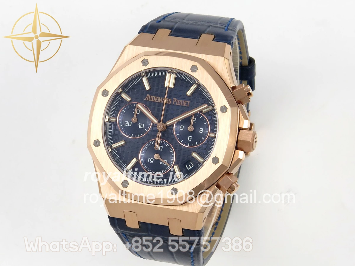Audemars Piguet Royal Oak Chrono 26240 RG DDF Blue Dial on Blue Leather Strap DD4401 Gain Weight (SW Dial) - Image 3
