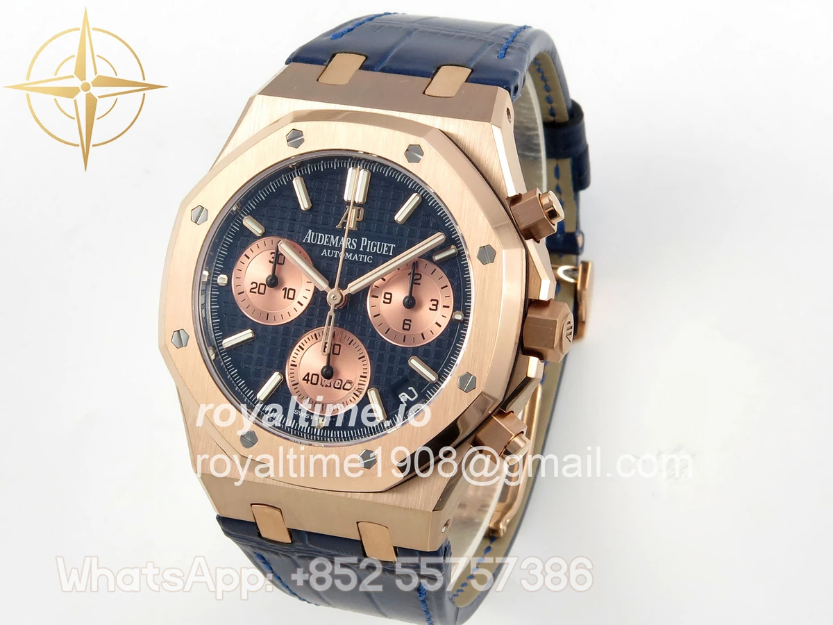 Audemars Piguet Royal Oak Chrono 26240 RG DDF Blue/RG Dial on Blue Leather Strap DD4401 (SW Dial) - Image 3