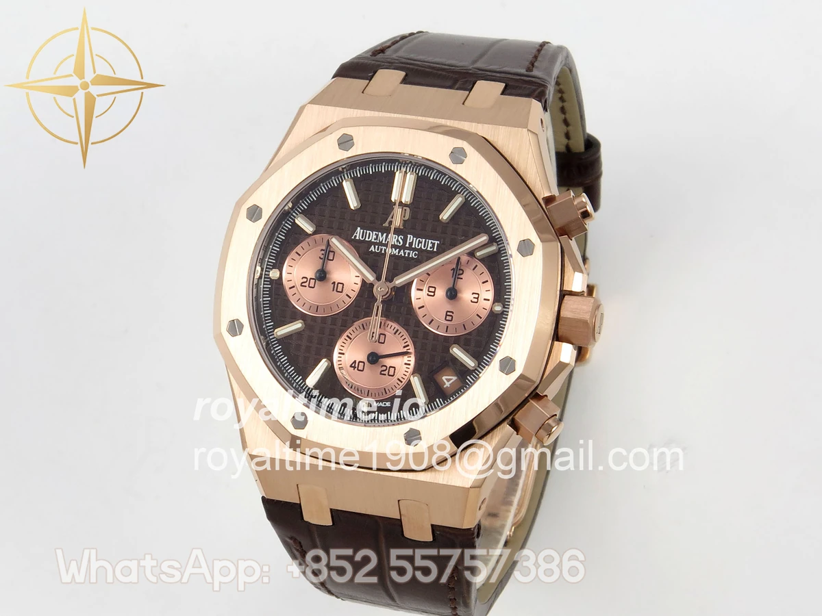 Audemars Piguet Royal Oak Chrono 26240 RG DDF Brown Dial on Brown Leather Strap DD4401 Gain Weight (SW Dial) - Image 3
