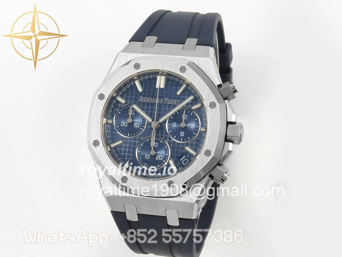 Audemars Piguet Royal Oak Chrono 26240 SS DDF Blue Dial on Blue Rubber Strap DD4401 (SW Dial) - Image 3