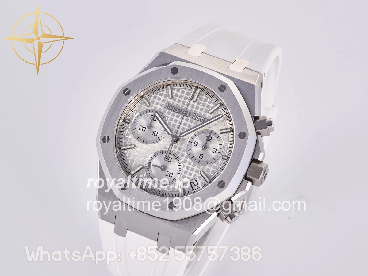 Audemars Piguet Royal Oak Chrono 26240 SS DDF Silver Dial on White Rubber Strap DD4401 (50th Anniversary) - Image 3