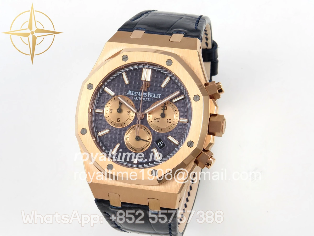 Audemars Piguet Royal Oak Chrono 26331 RG APWF Blue/RG Dial on Brown Leather Strap A2385 - Image 3