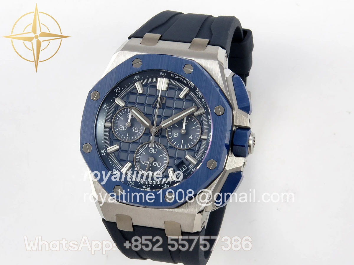 Audemars Piguet Royal Oak Offshore 43mm 26420 Ceramic Bezel SS DDF Blue Dial On Blue Rubber Strap DD4401 - Image 3