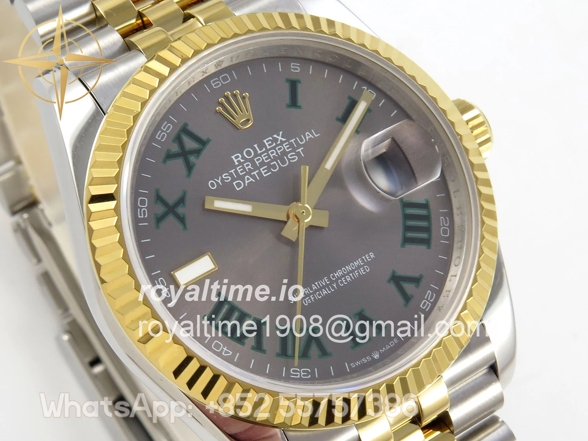 Rolex DateJust 36 126233 QF Gray Dial Green Roman on Jubilee Bracelet QF3235 - Image 4