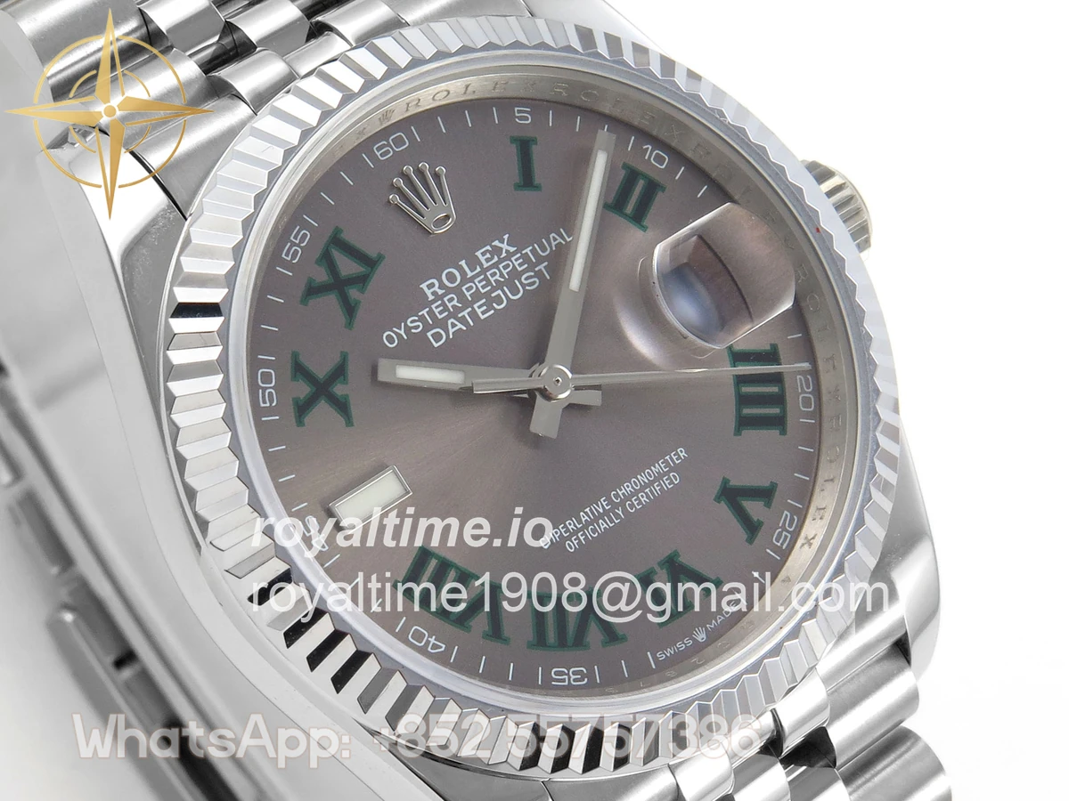 Rolex DateJust 36 126234 QF Gray Dial Green Roman on Jubilee Bracelet QF3235 - Image 4