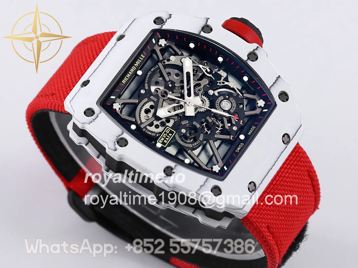Richard Mille RM 035-01 Rafael Nadal White NTPT on Red Nylon Strap - Image 4