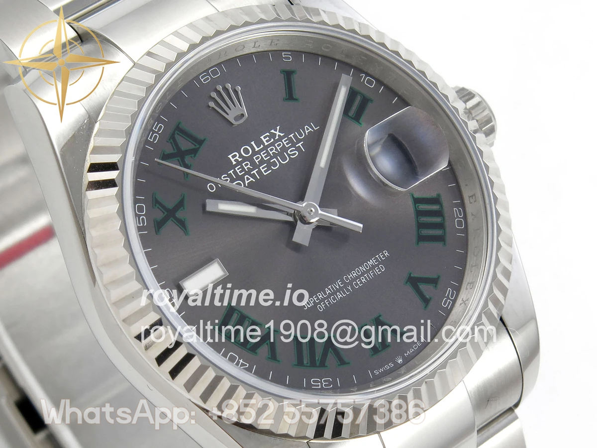 Rolex DateJust 36 SS 126234 ARF Gray Dial Green Roman on Oyster Bracelet DD3235 - Image 4