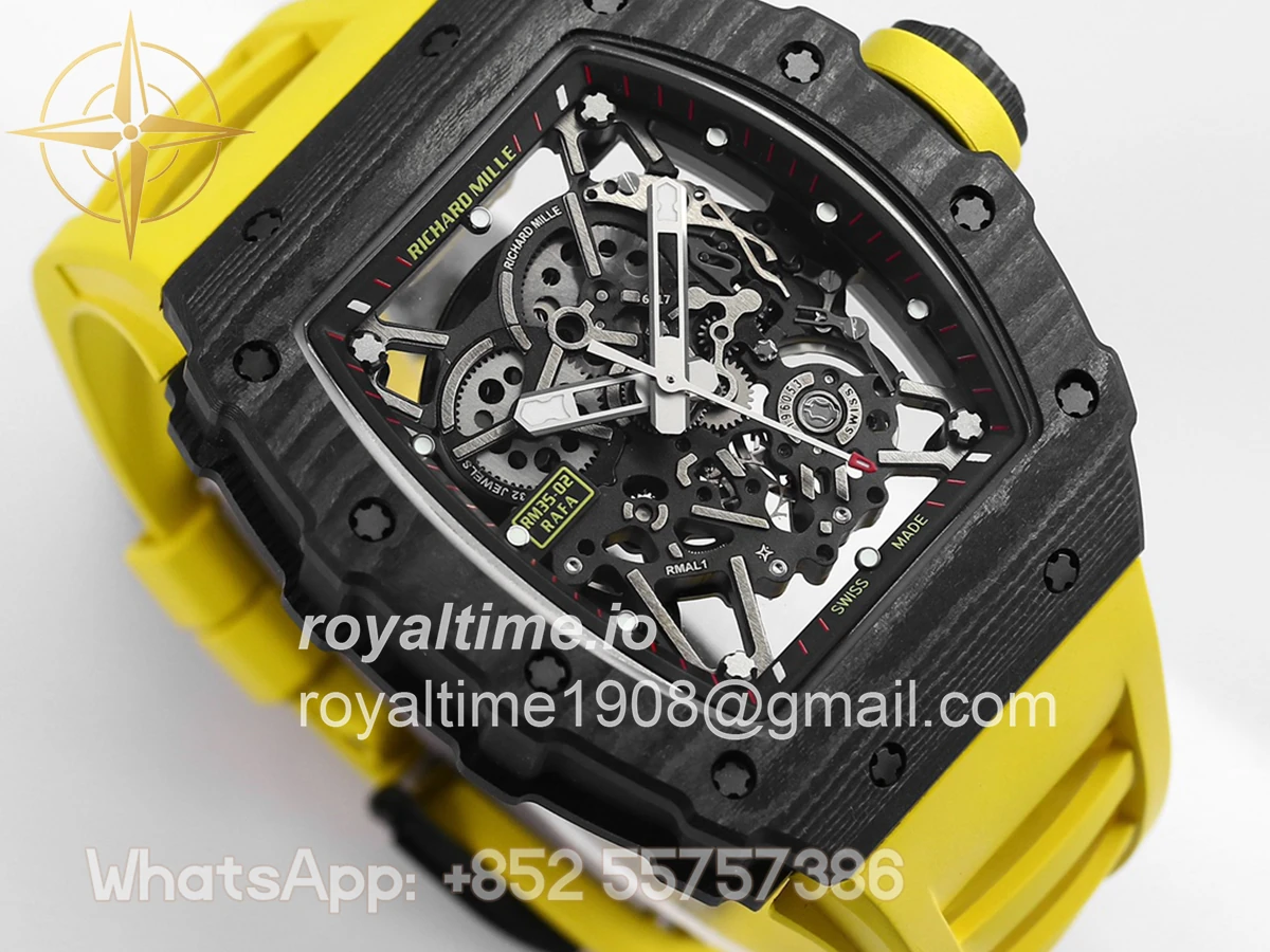 Richard Mille RM 035-02 Rafael Nadal NTPT Carbon on Yellow Rubber Strap - Image 4