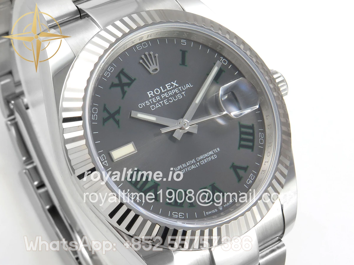 Rolex DateJust 41 126334 904L SS SCF Gray Dial Green Roman on Oyster Bracelet VR3235 - Image 4
