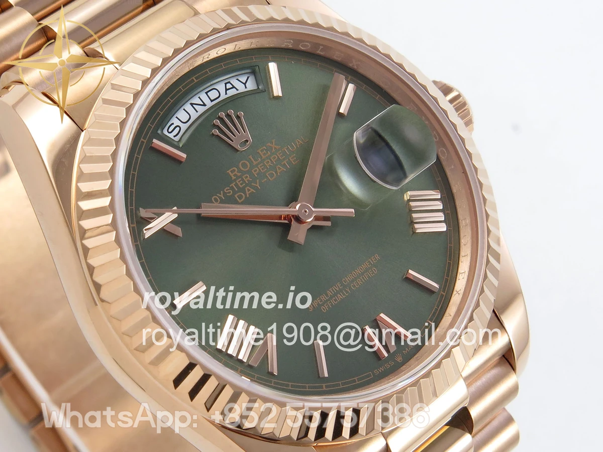Rolex Day Date 36 RG QF 904L Steel Green Roman Dial on President Bracelet A2836 V3 - Image 4