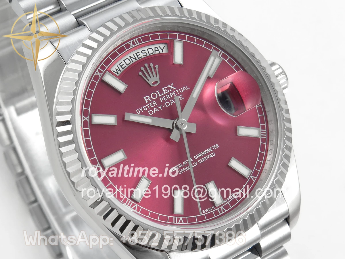 Rolex Day Date 36 SS QF 904L Steel Red Stick Dial on President Bracelet VR3255 V3 - Image 4