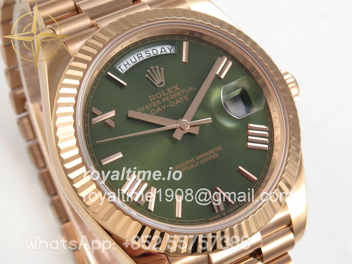 Rolex Day Date 40 RG 228235 QF Green Roman Dial on President Bracelet A2836 V6 (200g) - Image 4