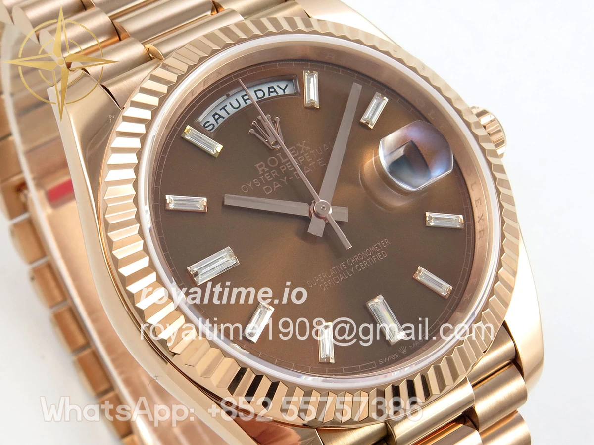 Rolex Day Date 40 RG TMF Brown Diamonds Dial on President Bracelet VR3255 (Weighted) 208g - Image 4