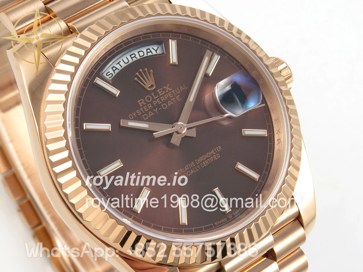 Rolex Day Date 40 RG TMF Brown Stick Dial on President Bracelet VR3255 (Weighted) 208g - Image 4