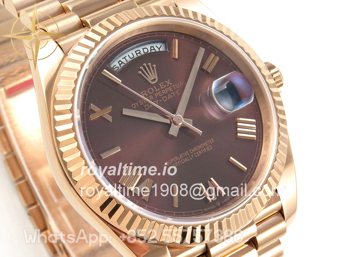 Rolex Day Date 40 RG TMF Brown Roman Dial on President Bracelet VR3255 - Image 4