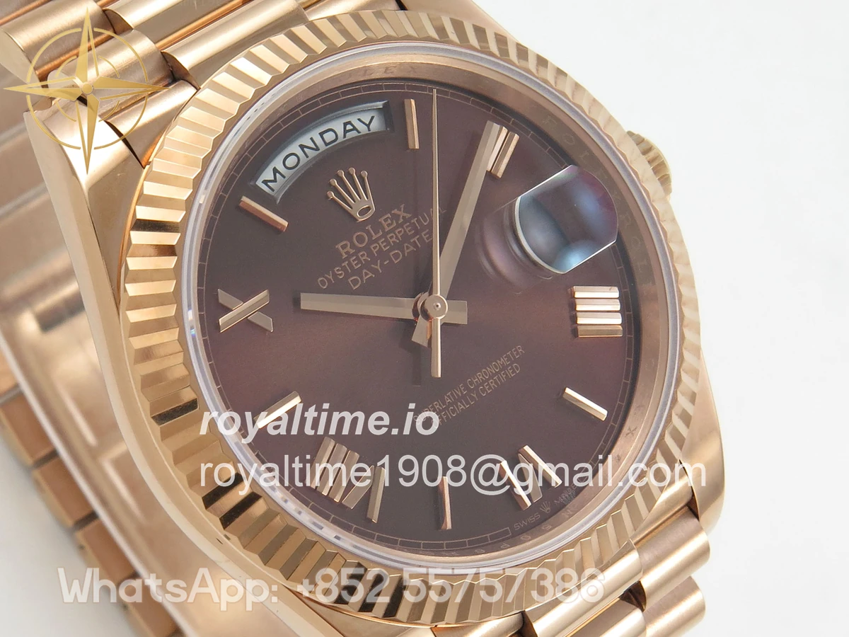 Rolex Day Date 40 RG TMF Brown Roman Dial on President Bracelet VR3255 (220g) - Image 4