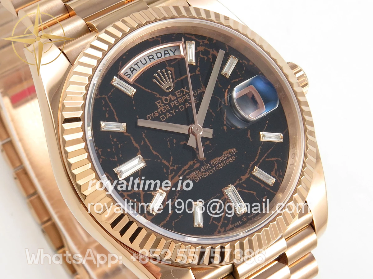 Rolex Day Date 40 RG TMF Eisenkiesel Diamonds Dial on President Bracelet VR3255 (Weighted) 208g - Image 4