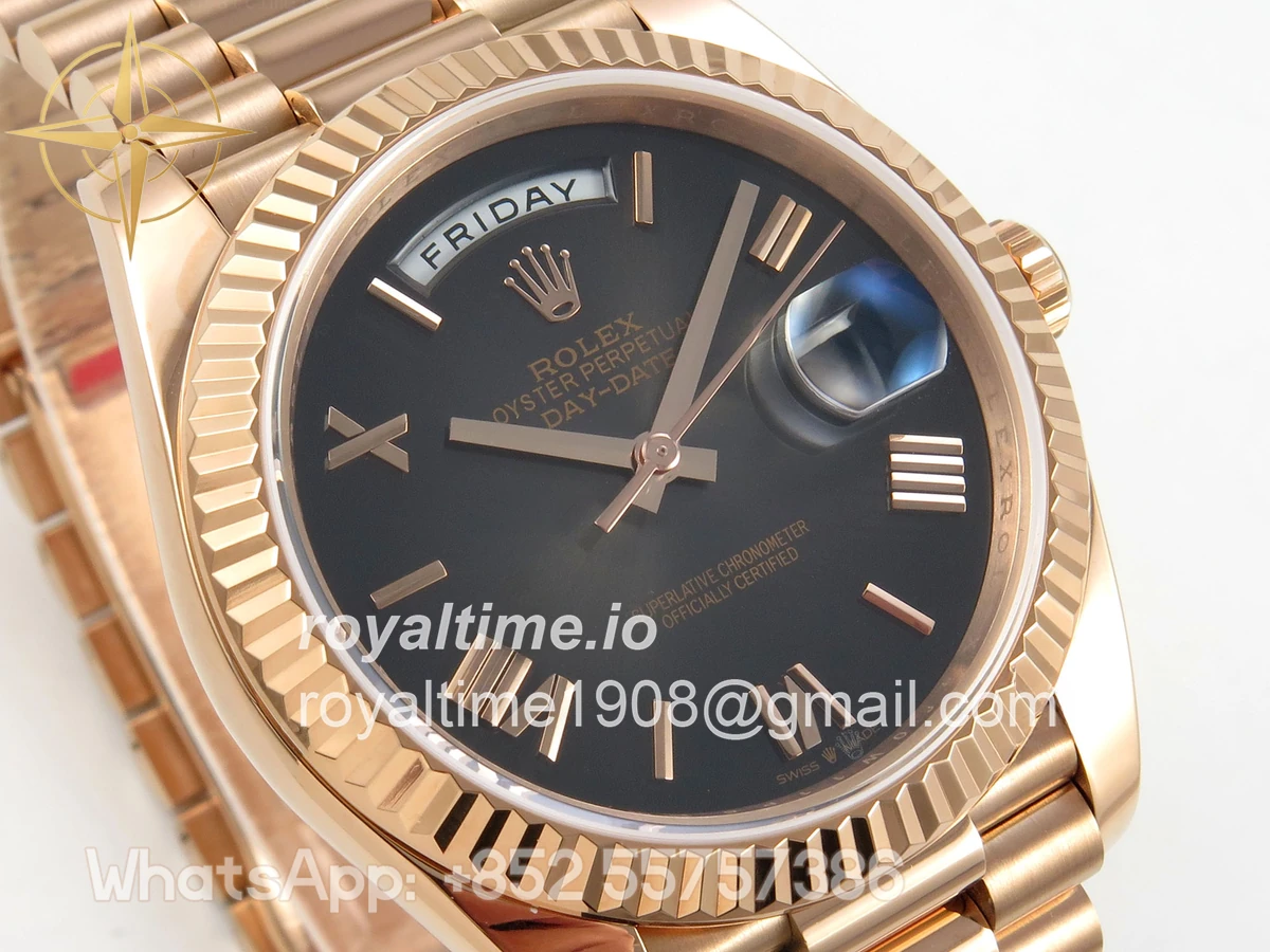 Rolex Day Date 40 RG TMF Gray Ombre Roman Dial on President Bracelet VR3255 (Weighted) 208g - Image 4
