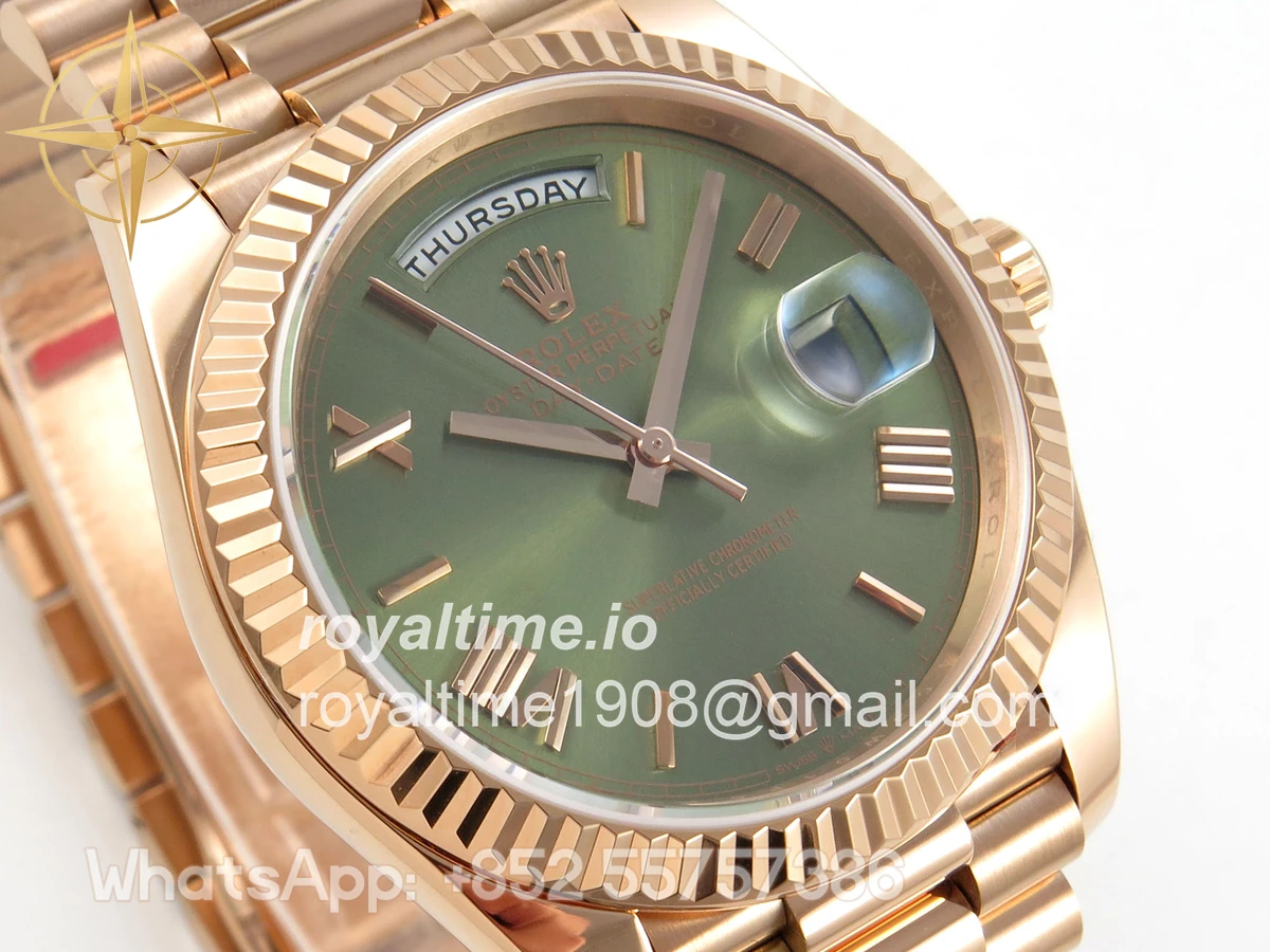 Rolex Day Date 40 RG TMF Green Roman Dial on President Bracelet VR3255 (Weighted) 208g - Image 4