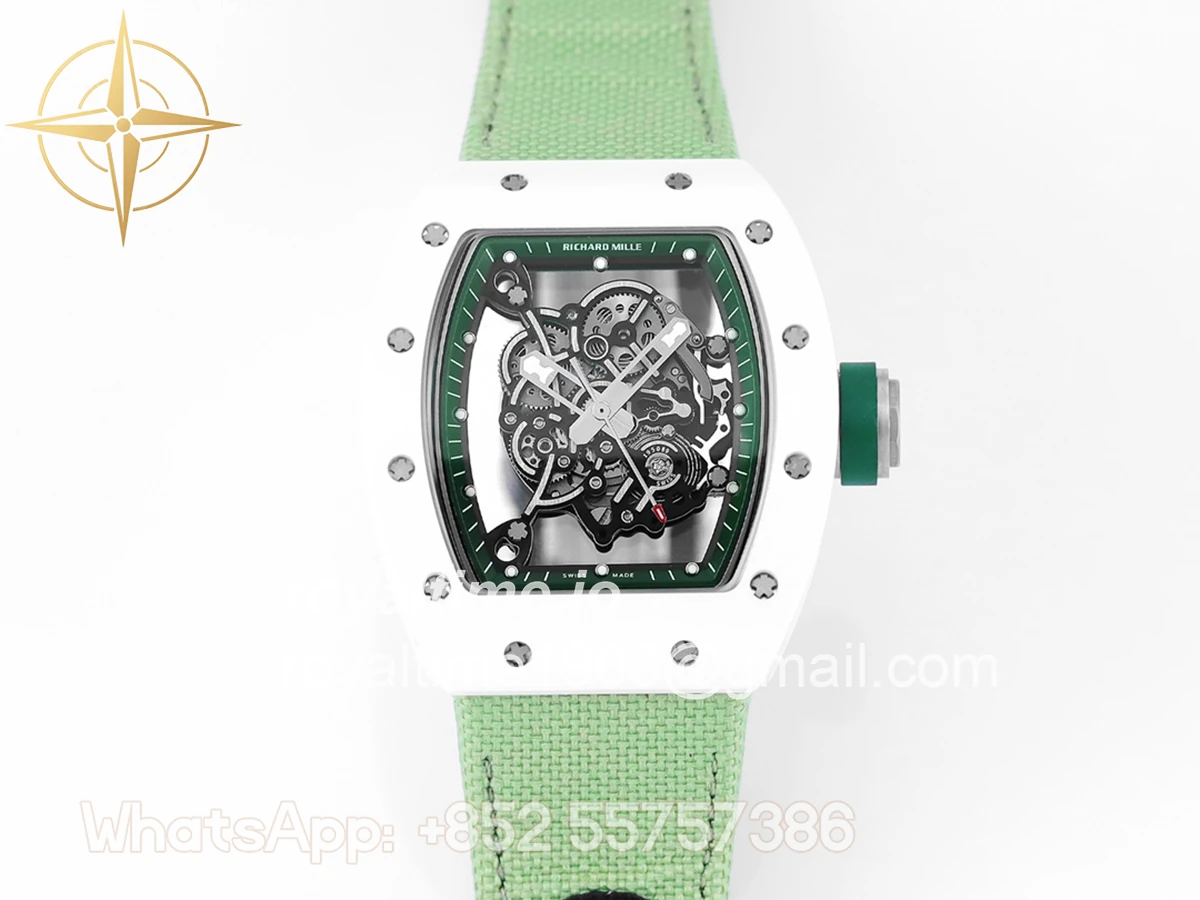 Richard Mille RM 055 White Bubba Watson White Ceramic on Green Nylon Strap - Image 4