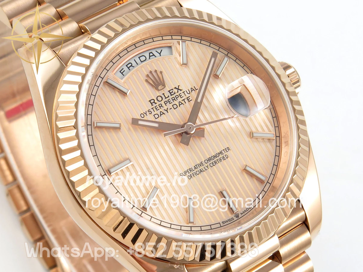 Rolex Day Date 40 RG TMF RG Textured Stick Dial on President Bracelet VR3255 (Weighted) 208g - Image 4