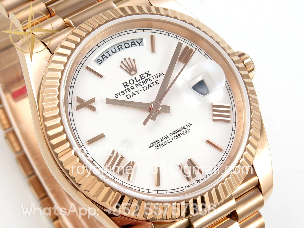 Rolex Day Date 40 RG TMF White Roman Dial on President Bracelet VR3255 (Weighted) 208g - Image 4