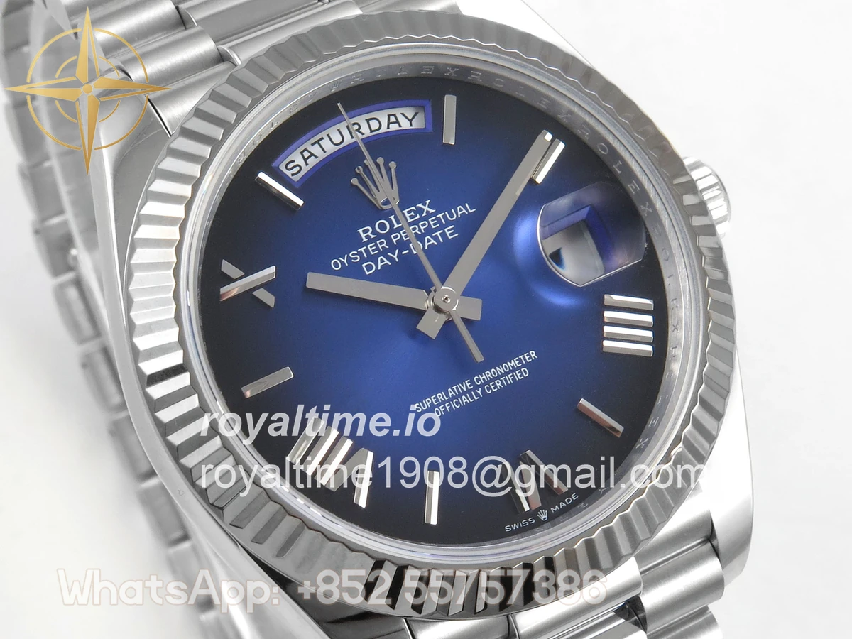 Rolex Day Date 40 SS 228239 QF Blue Ombre Roman Dial on President Bracelet A2836 V6 (200g) - Image 4