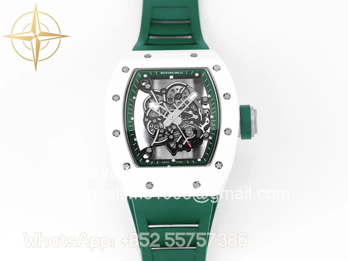 Richard Mille RM 055 White Bubba Watson White Ceramic on Green Rubber - Image 4