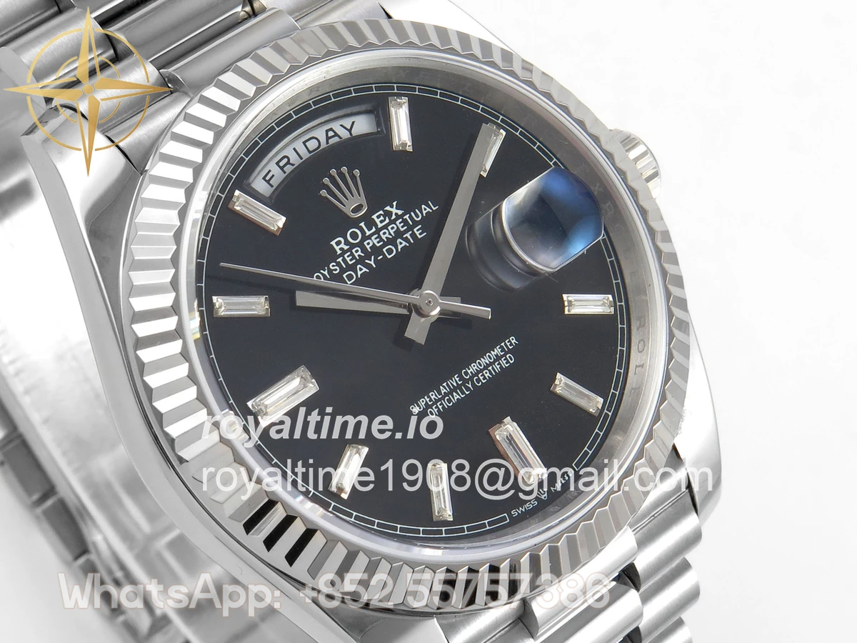 Rolex Day Date 40 SS TMF Black Crystal Dial on President Bracelet VR3255 (Weighted) 208g - Image 4