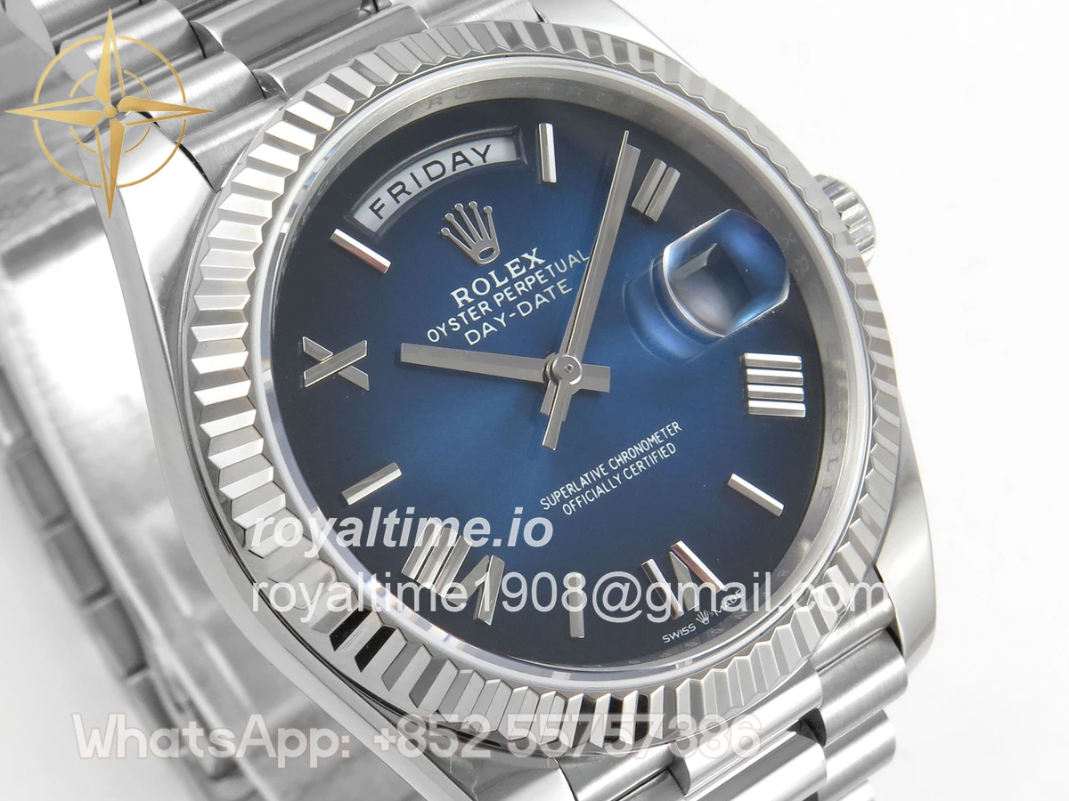 Rolex Day Date 40 SS TMF Blue Ombre Roman Dial on President Bracelet VR3255 (Weighted) 208g - Image 4