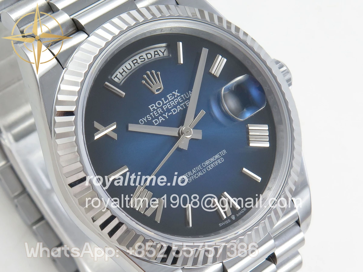 Rolex Day Date 40 SS TMF Blue Roman Dial on President Bracelet VR3255 (220g) - Image 4