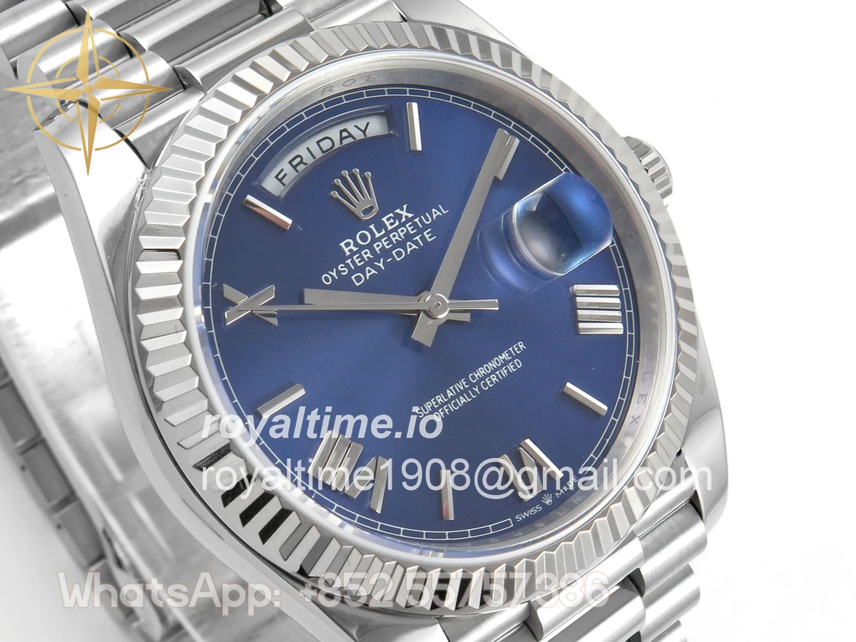 Rolex Day Date 40 SS TMF Blue Roman Dial on President Bracelet VR3255 (Weighted) 208g - Image 4