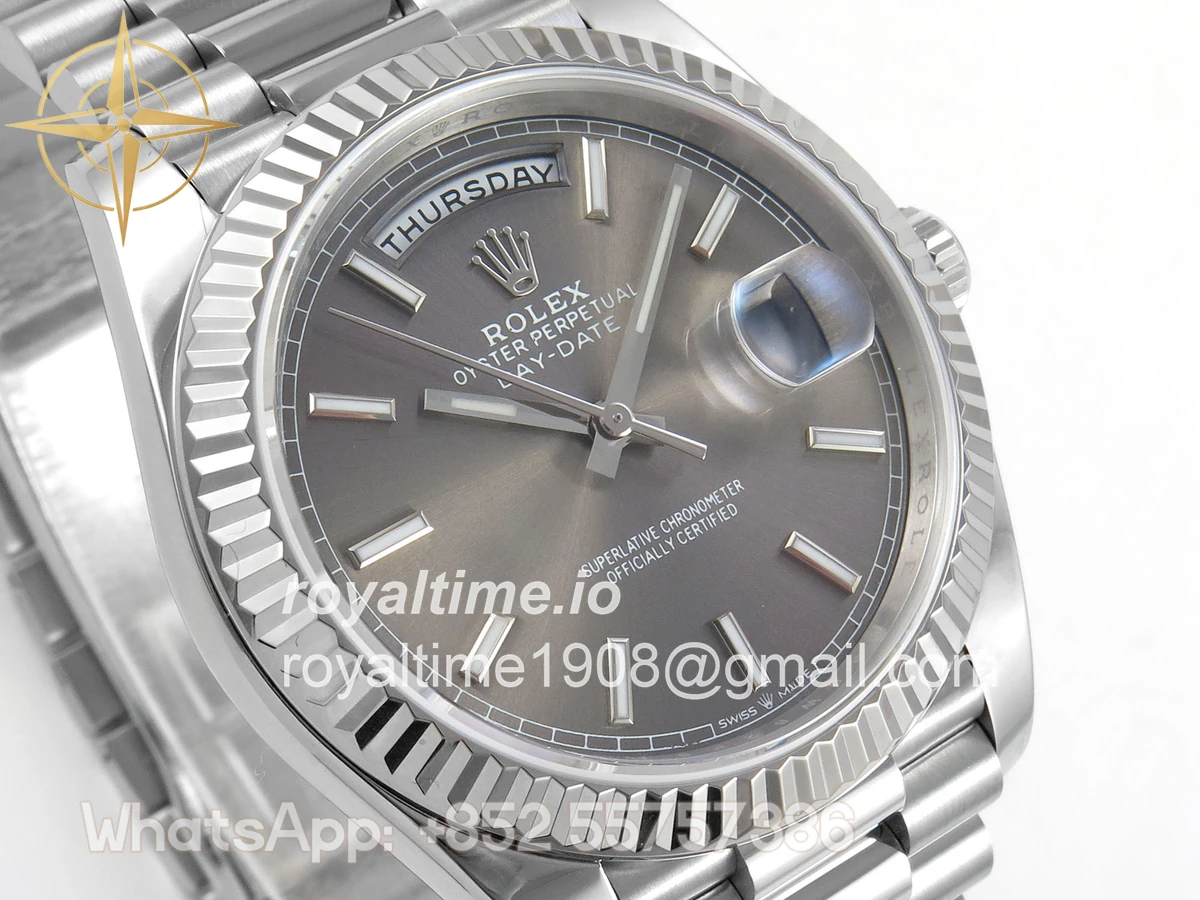 Rolex Day Date 40 SS TMF Gray Stick Dial on President Bracelet VR3255 (Weighted) 208g - Image 4