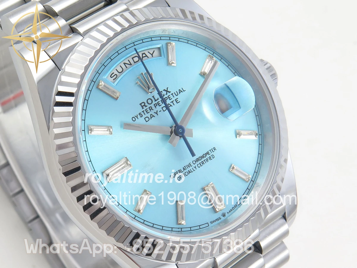 Rolex Day Date 40 SS TMF Ice Blue Crystal Dial on President Bracelet VR3255 (220g) - Image 4