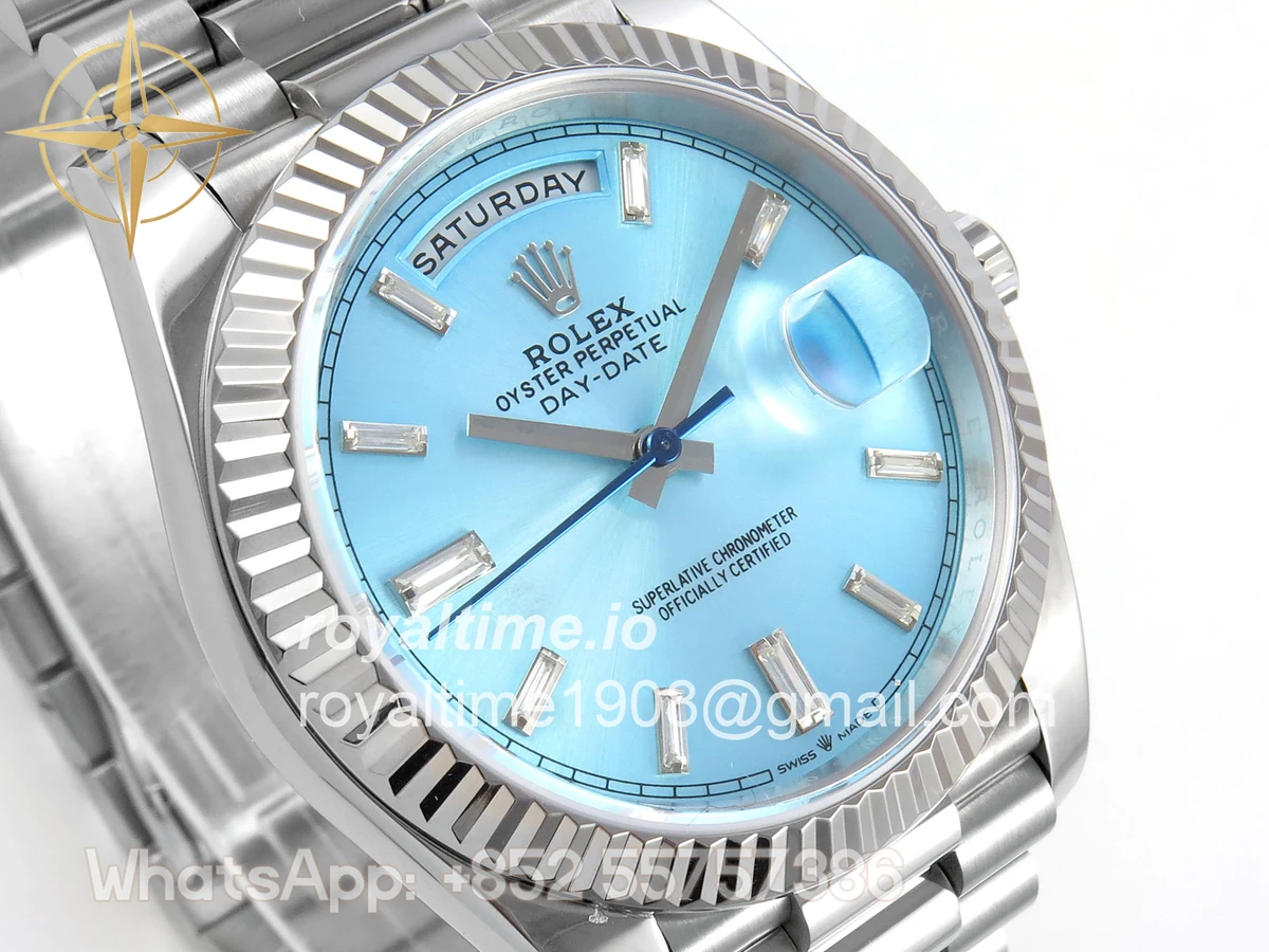 Rolex Day Date 40 SS TMF Ice Blue Crystal Dial on President Bracelet VR3255 (Weighted) 208g - Image 4