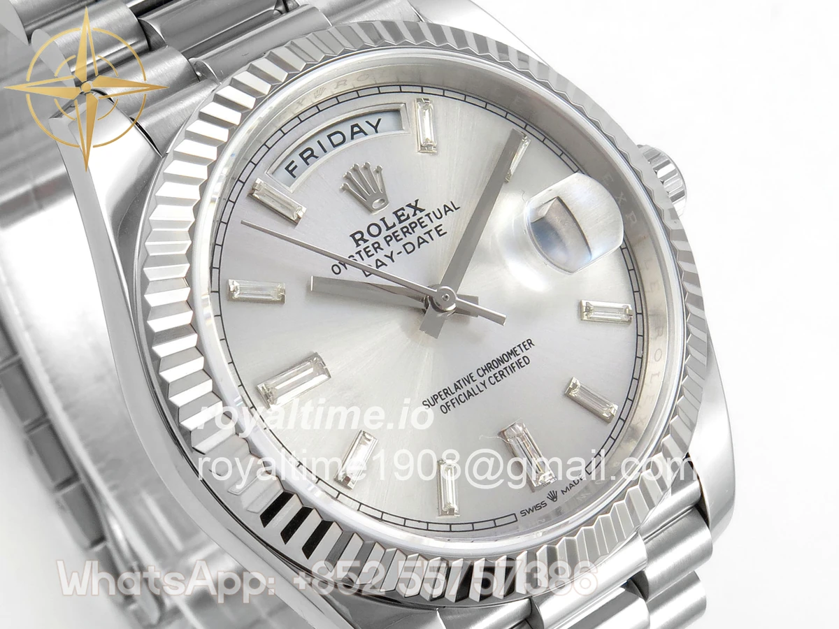 Rolex Day Date 40 SS TMF Silver Crystal Dial on President Bracelet VR3255 (Weighted) 208g - Image 4