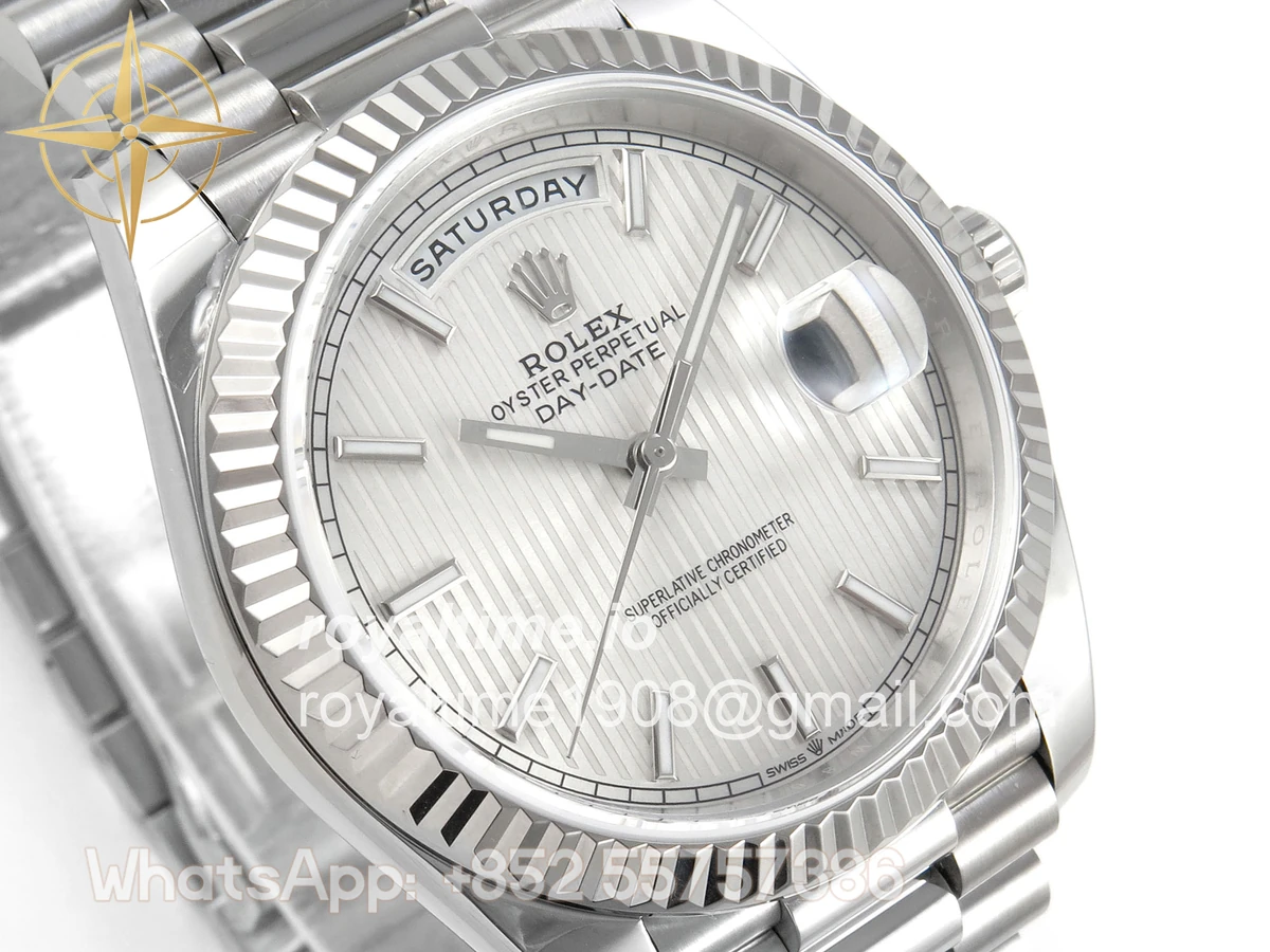 Rolex Day Date 40 SS TMF Silver Textured Stick Dial on President Bracelet VR3255 (Weighted) 208g - Image 4