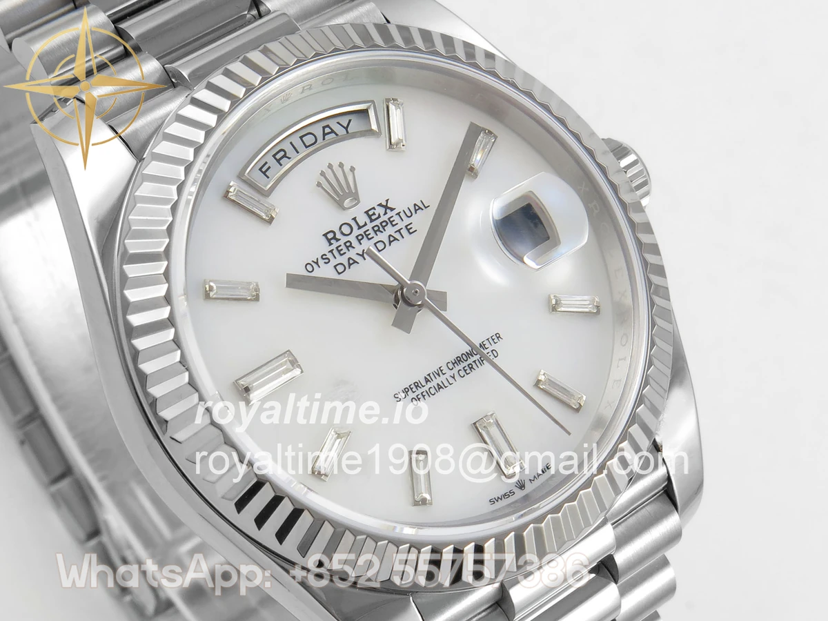 Rolex Day Date 40 SS TMF White MOP Crystal Dial on President Bracelet VR3255 (Weighted) 208g - Image 4