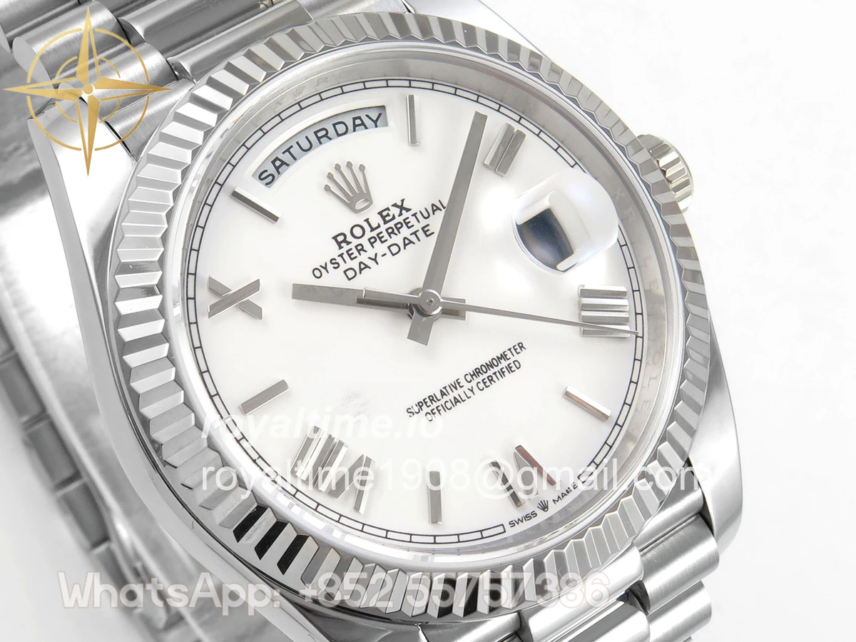 Rolex Day Date 40 SS TMF White Roman Dial on President Bracelet VR3255 (Weighted) 208g - Image 4