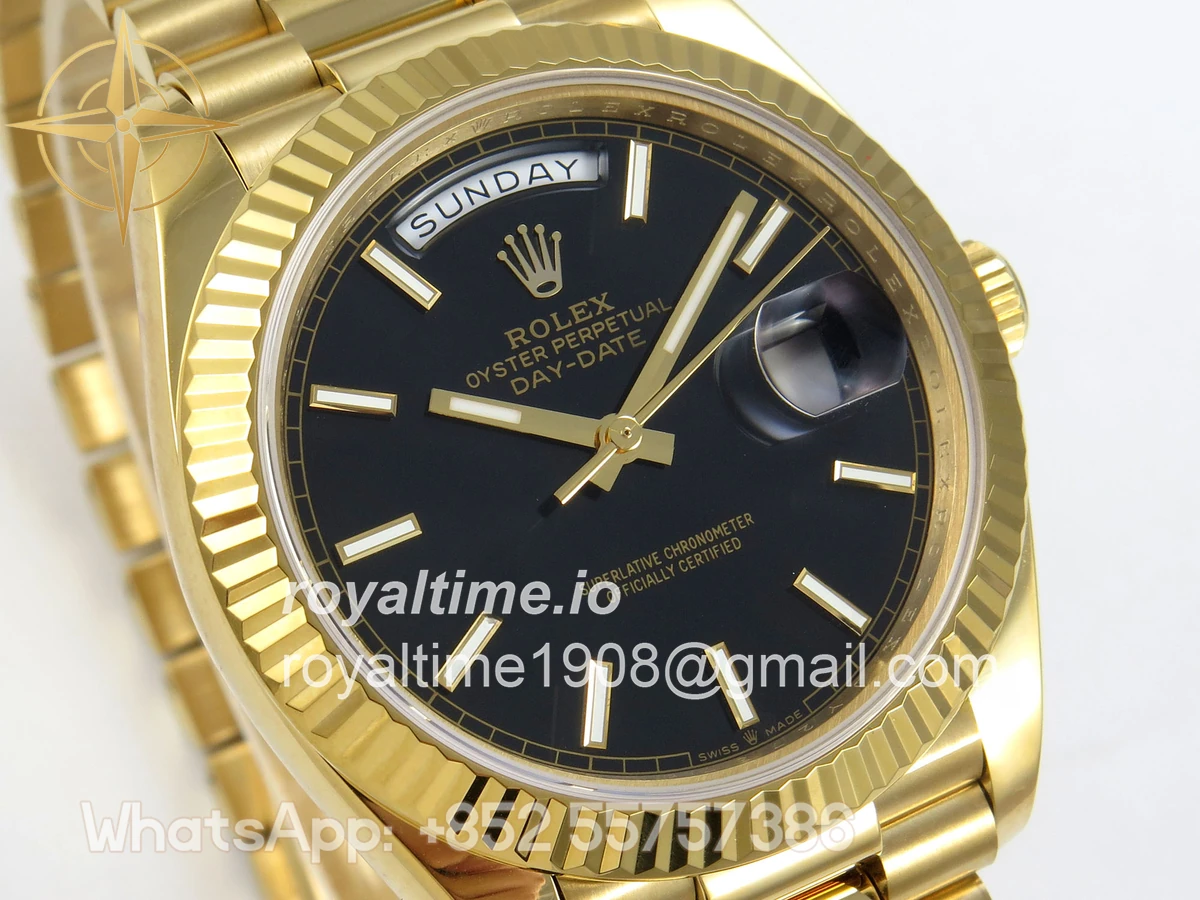 Rolex Day Date 40 YG 228238 QF Black Stick Dial on President Bracelet A2836 V6 (200g) - Image 4